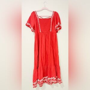 Old Navy Red Midi Dress with White Embroidery